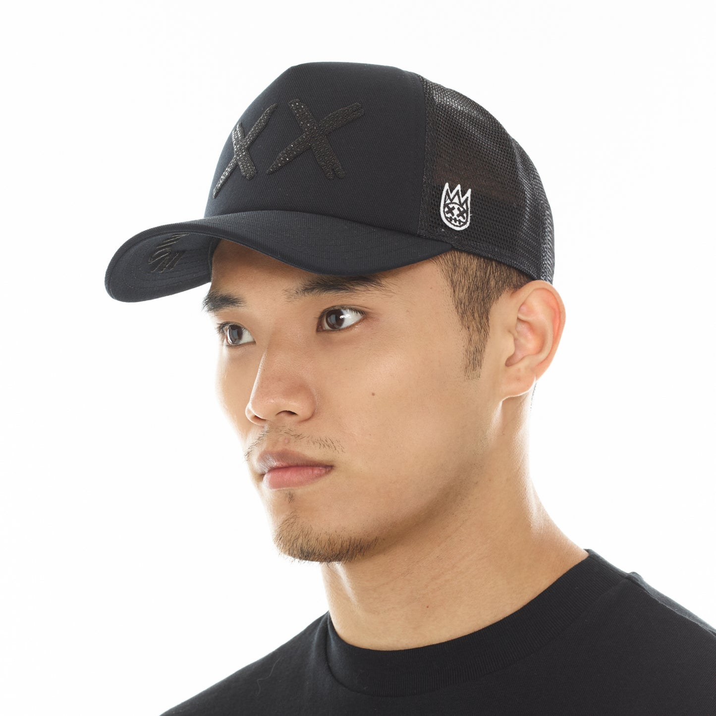 Cult's Black Crystals Mesh Trucker Hat "XX" Logo In Black/Black