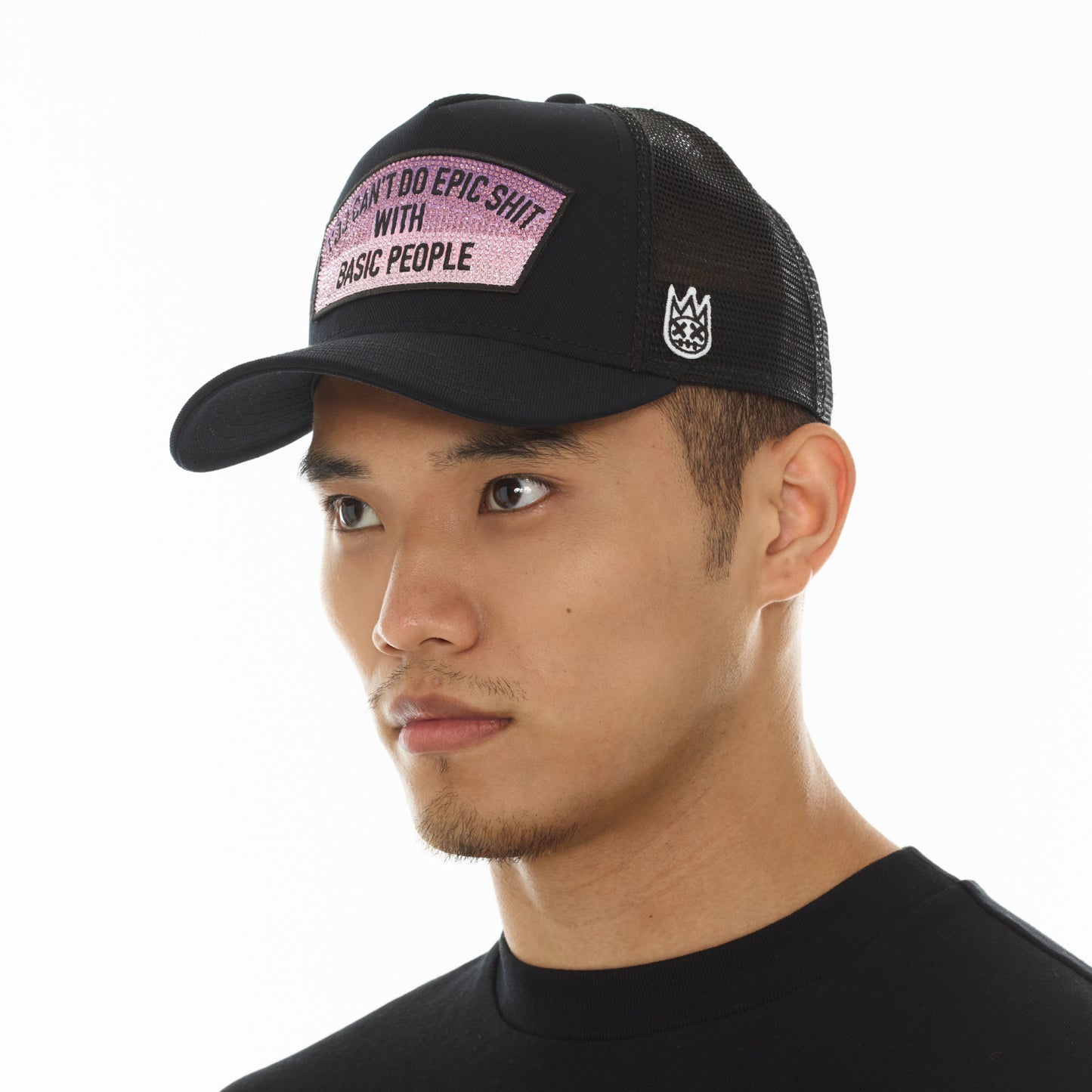 Cult's Mesh Trucker Hat "Epic Shit" Crystals In Black