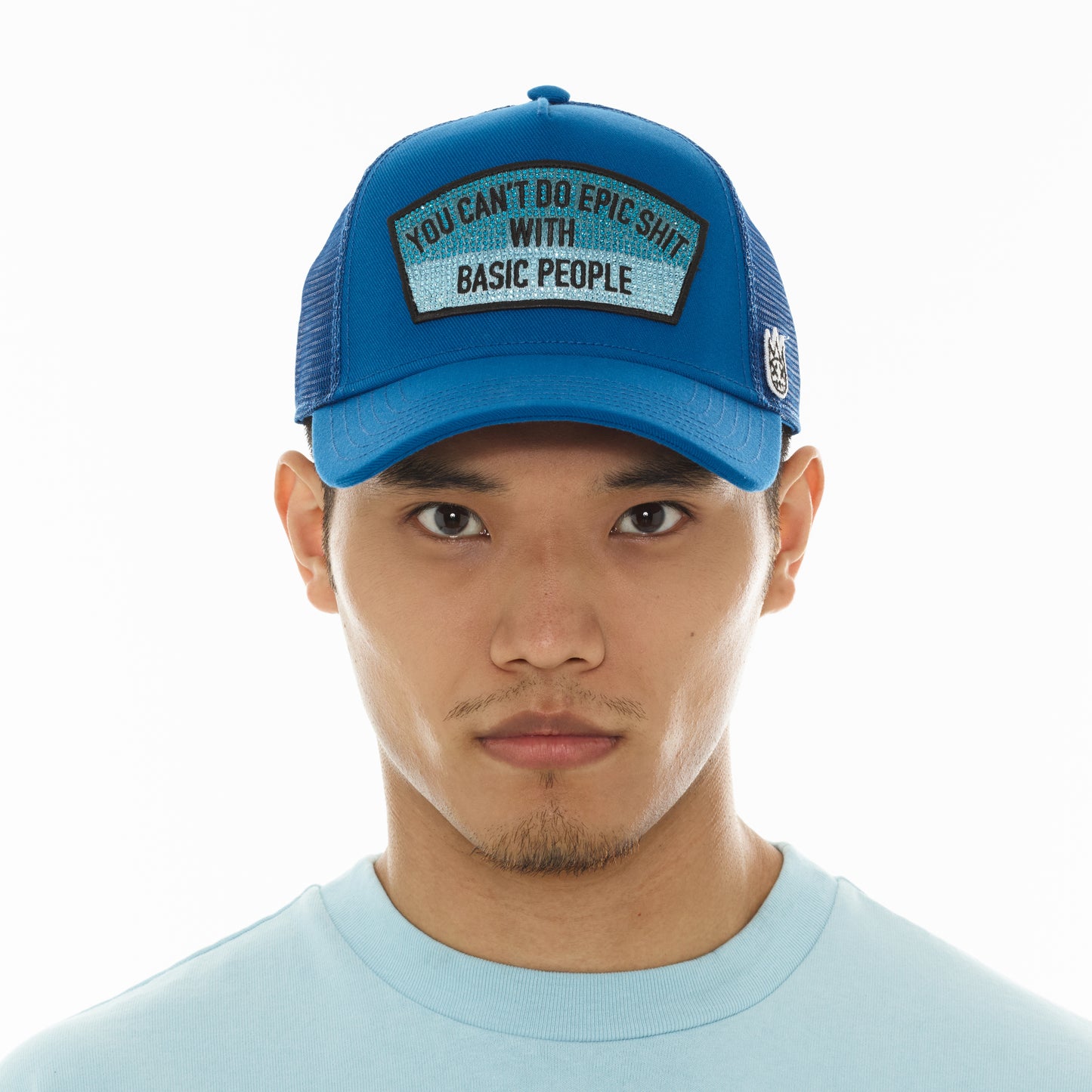 Cult's Mesh Trucker Hat "Epic Shit" Crystals In Turkish Blue