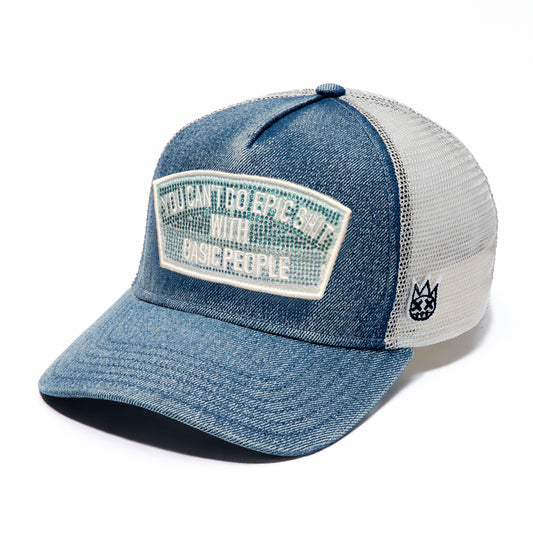 Cult's Mesh Trucker Hat "Epic Shit" Crystals In Blue Denim