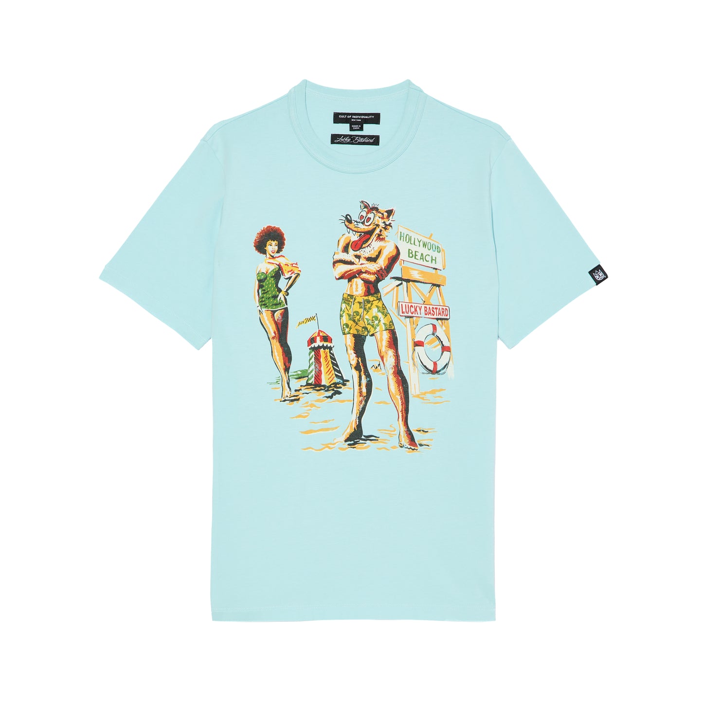 Cult's Lucky Bastard Short Sleeve Crew Neck Tee "Hollywood Beach" in Blue Glow
