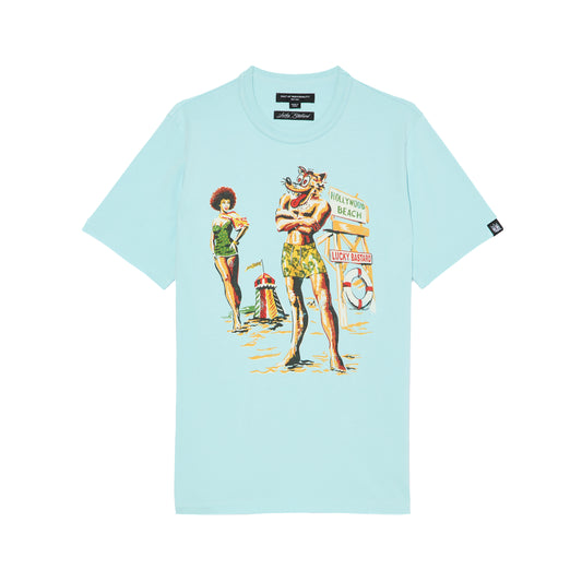 Cult's Lucky Bastard Short Sleeve Crew Neck Tee "Hollywood Beach" in Blue Glow