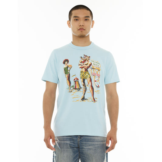 Cult's Lucky Bastard Short Sleeve Crew Neck Tee "Hollywood Beach" in Blue Glow