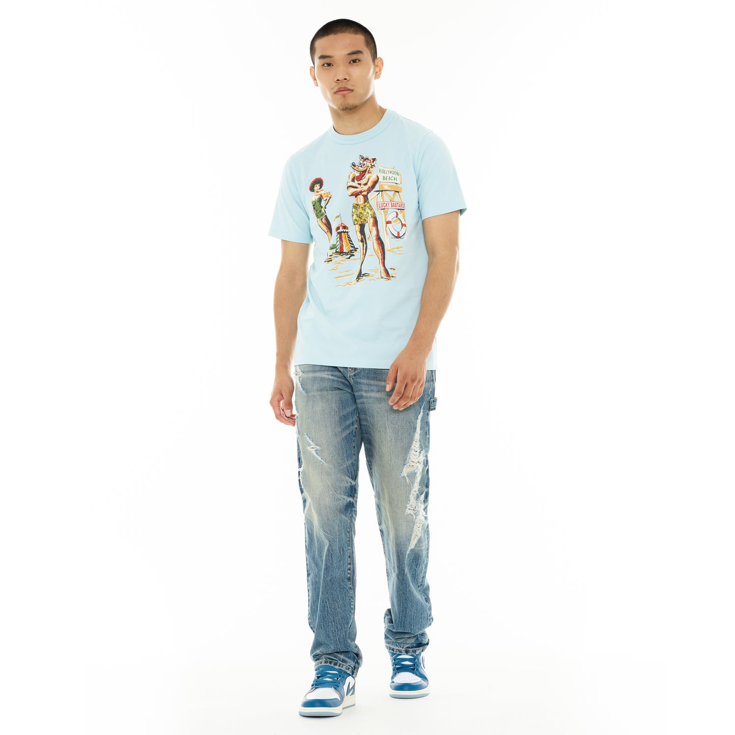 Cult's Lucky Bastard Short Sleeve Crew Neck Tee "Hollywood Beach" in Blue Glow