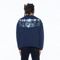 Cult's French Terry Fleece Crew Sweatshirt "Mountains" 620 Grams In Navy