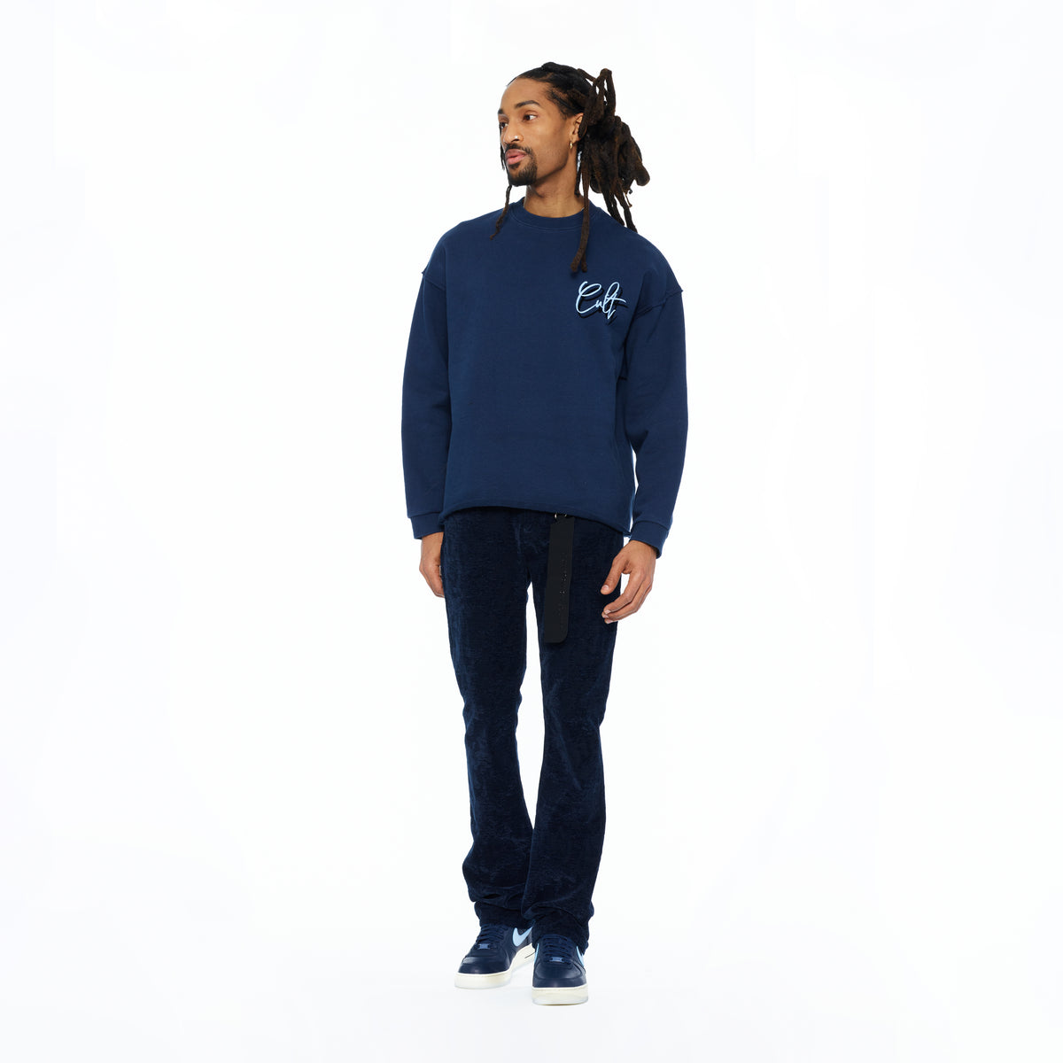 Cult's French Terry Fleece Crew Sweatshirt "Mountains" 620 Grams In Navy