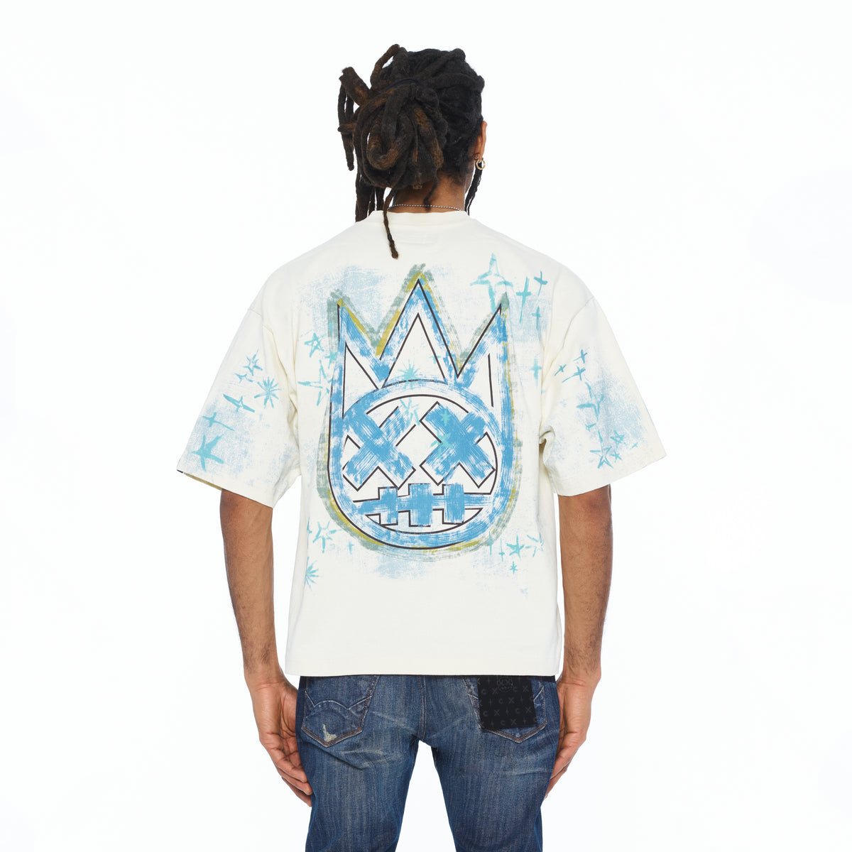 Cult's Oversized Short Sleeve Crew Neck Tee "Stars" 260 Grams In Winter White