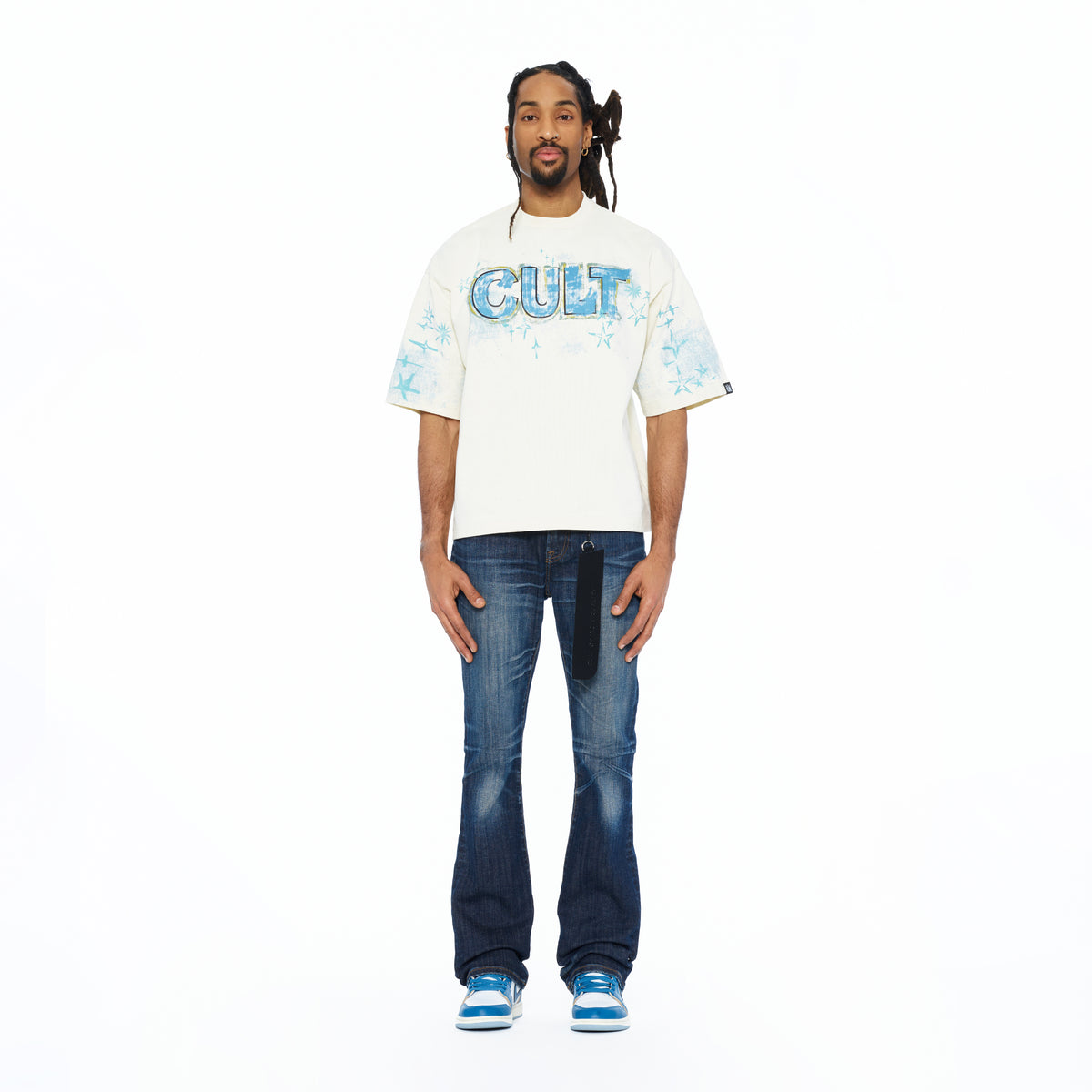 Cult's Oversized Short Sleeve Crew Neck Tee "Stars" 260 Grams In Winter White