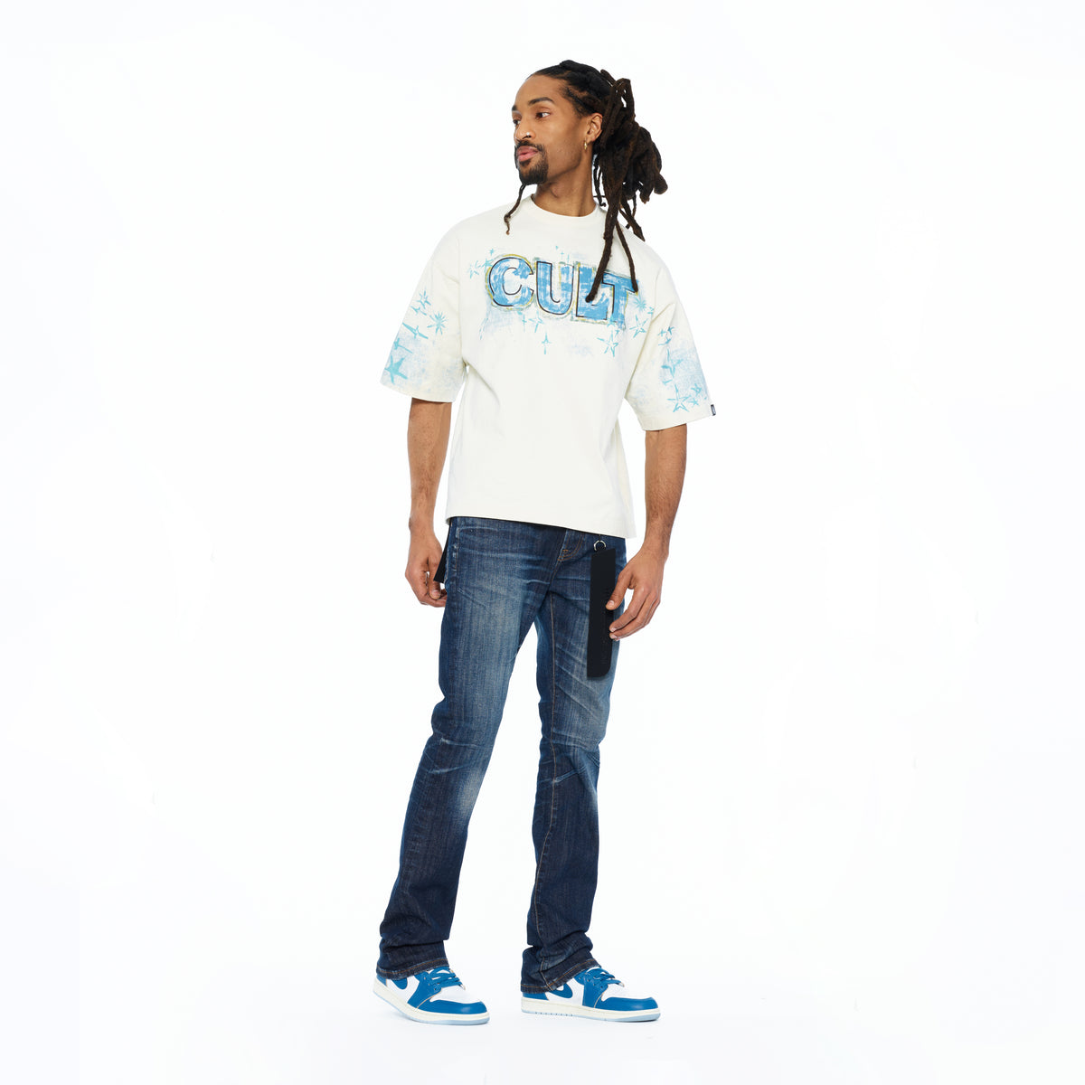 Cult's Oversized Short Sleeve Crew Neck Tee "Stars" 260 Grams In Winter White