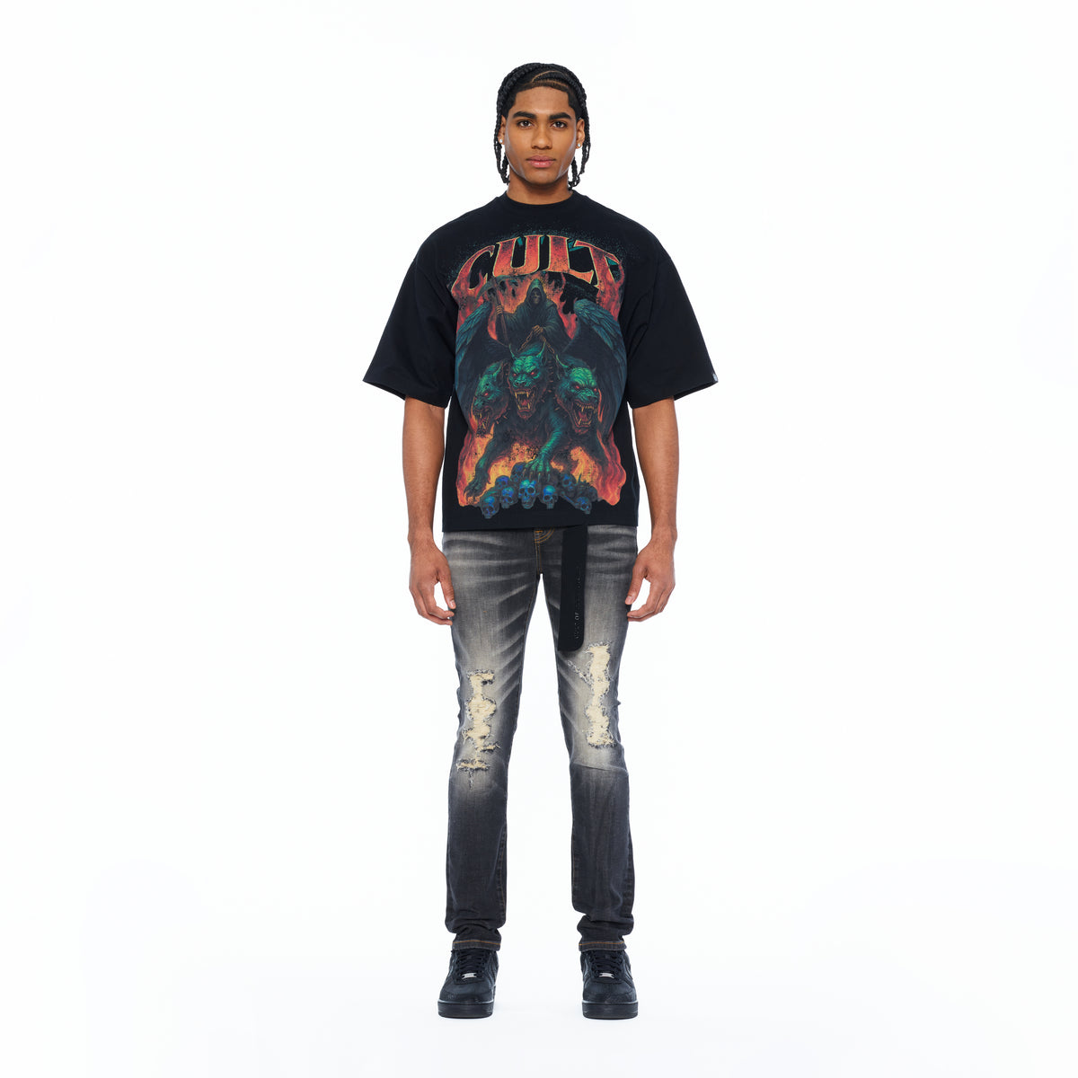 Cult's Oversized Short Sleeve Crew Neck Tee "Cerberus" 260 Grams In Black