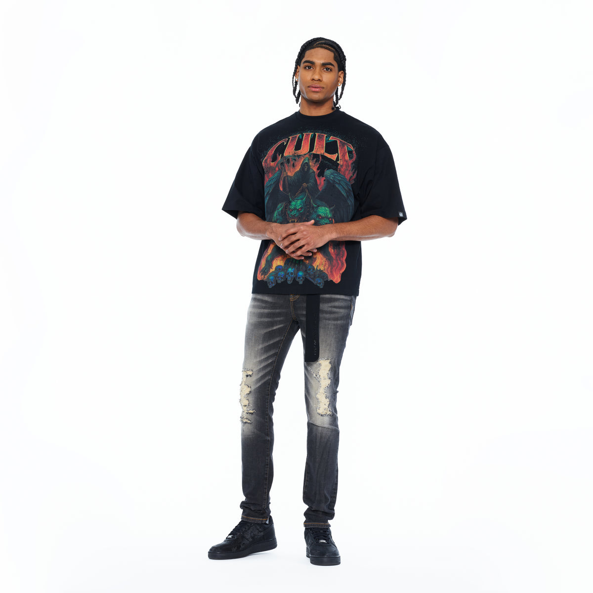 Cult's Oversized Short Sleeve Crew Neck Tee "Cerberus" 260 Grams In Black