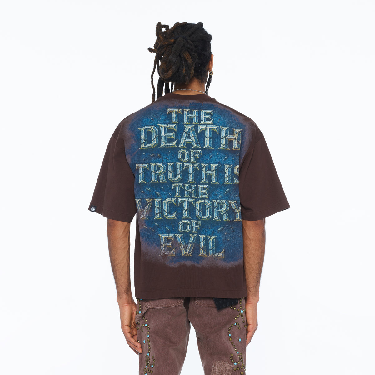 Cult's Oversized Short Sleeve Crew Neck Tee "The Death Of Truth" 26 In Pinecone