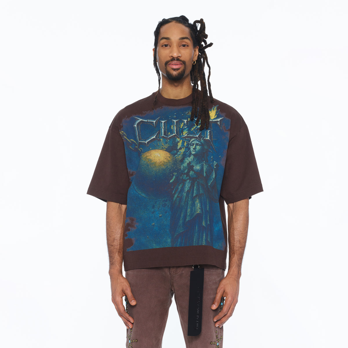 Cult's Oversized Short Sleeve Crew Neck Tee "The Death Of Truth" 26 In Pinecone