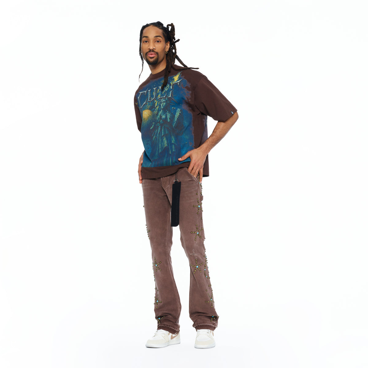 Cult's Oversized Short Sleeve Crew Neck Tee "The Death Of Truth" 26 In Pinecone
