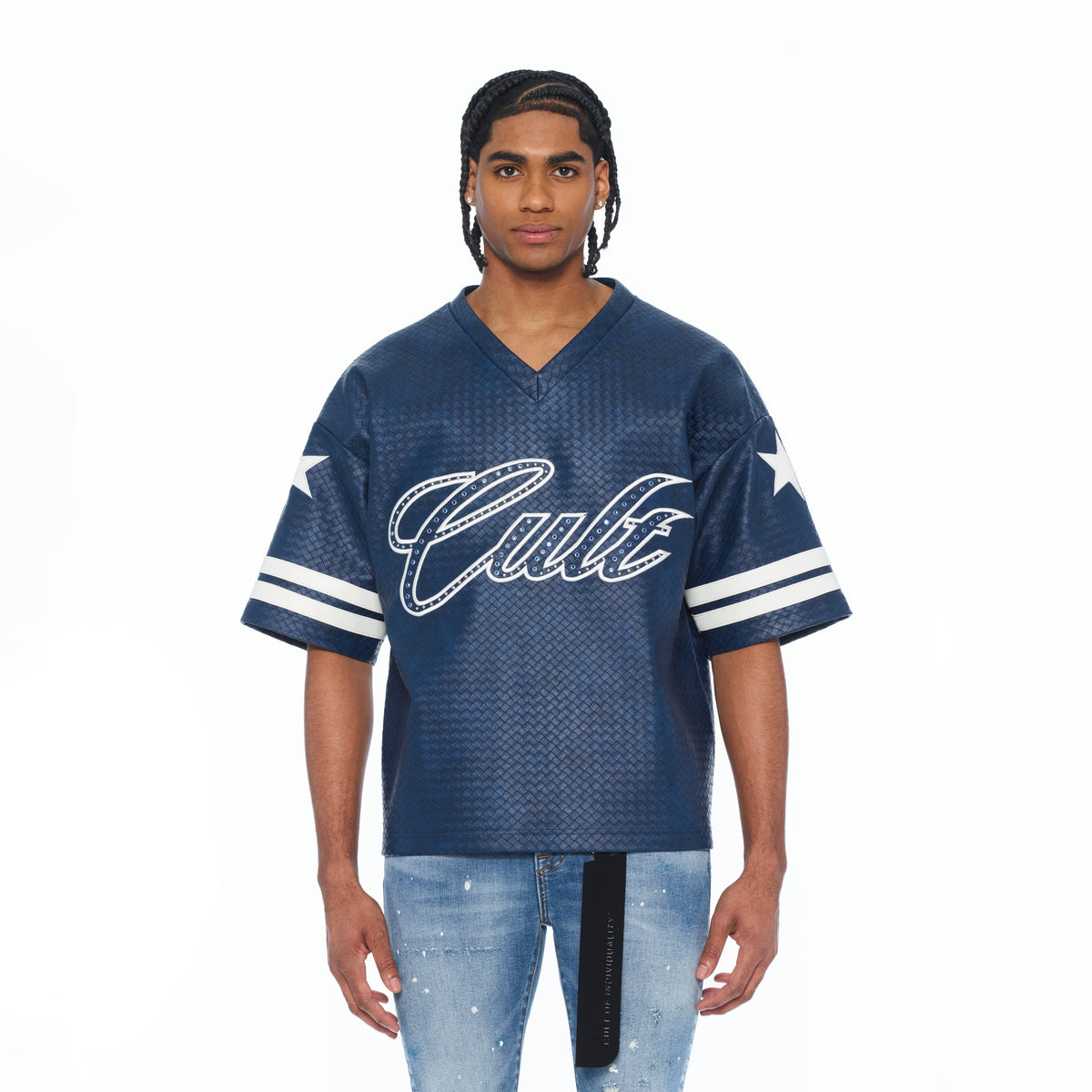 Cult's Leather Oversized Football Jersey In Navy