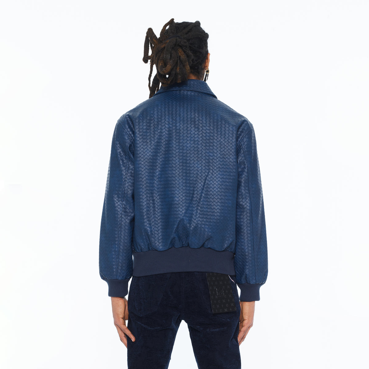 Cult's Woven Leather Varsity Jacket In Navy