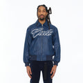 Cult's Woven Leather Varsity Jacket In Navy