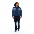 Cult's Woven Leather Varsity Jacket In Navy