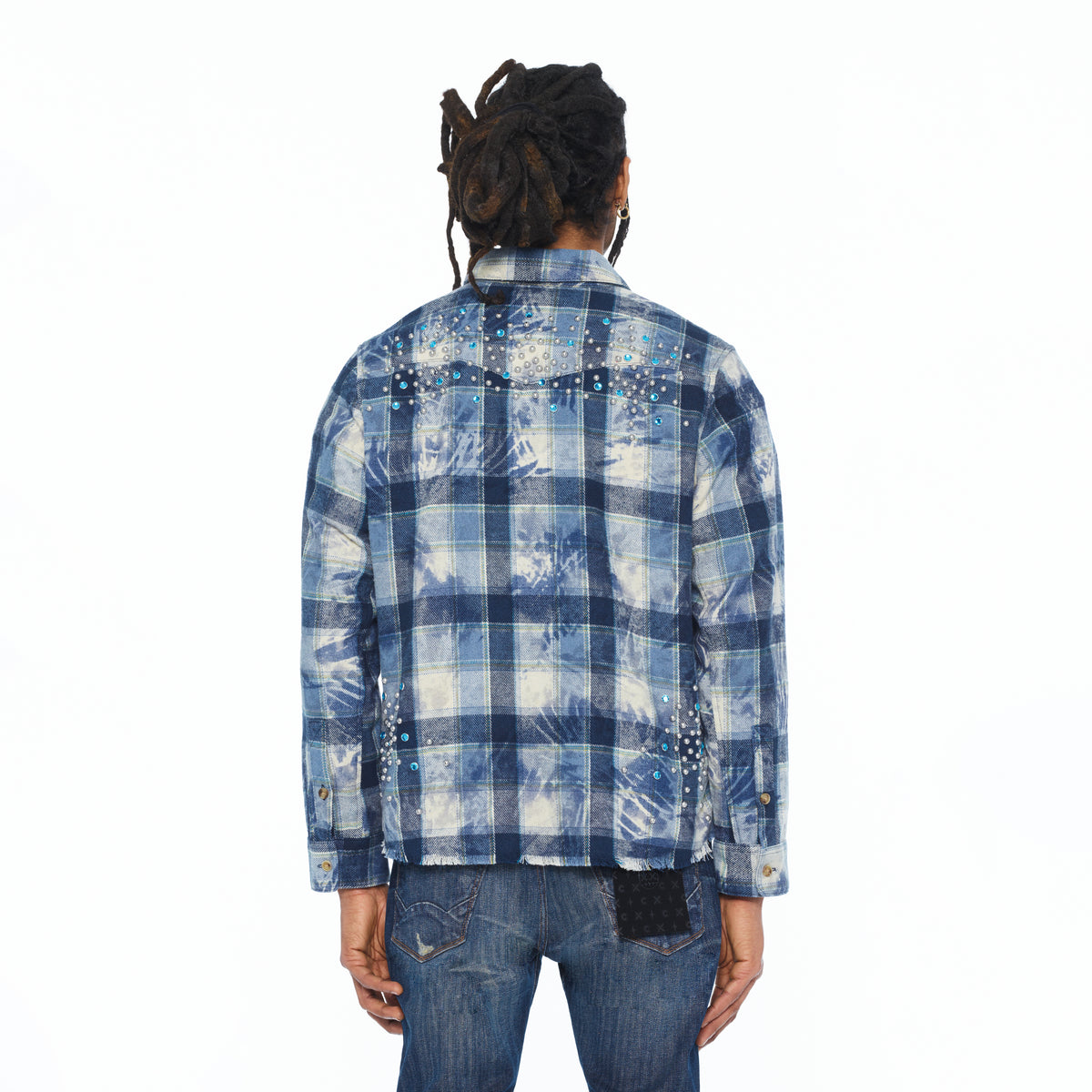 Cult's L/S Embellished Plaid Woven Shirt In Blue Steel Plaid