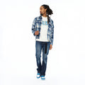 Cult's L/S Embellished Plaid Woven Shirt In Blue Steel Plaid