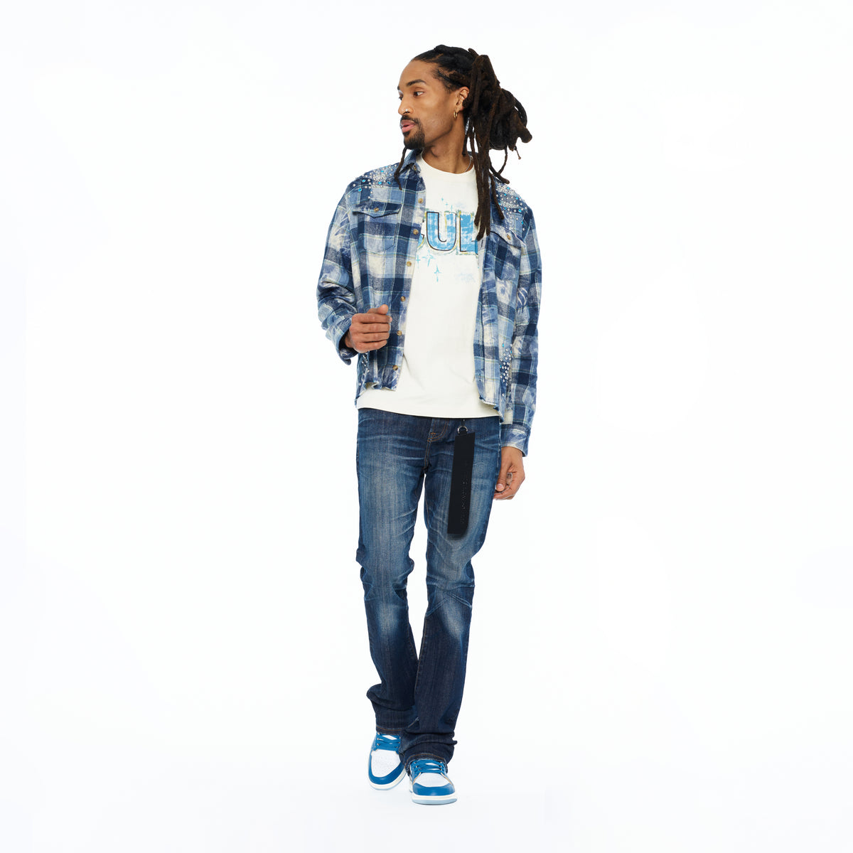 Cult's L/S Embellished Plaid Woven Shirt In Blue Steel Plaid
