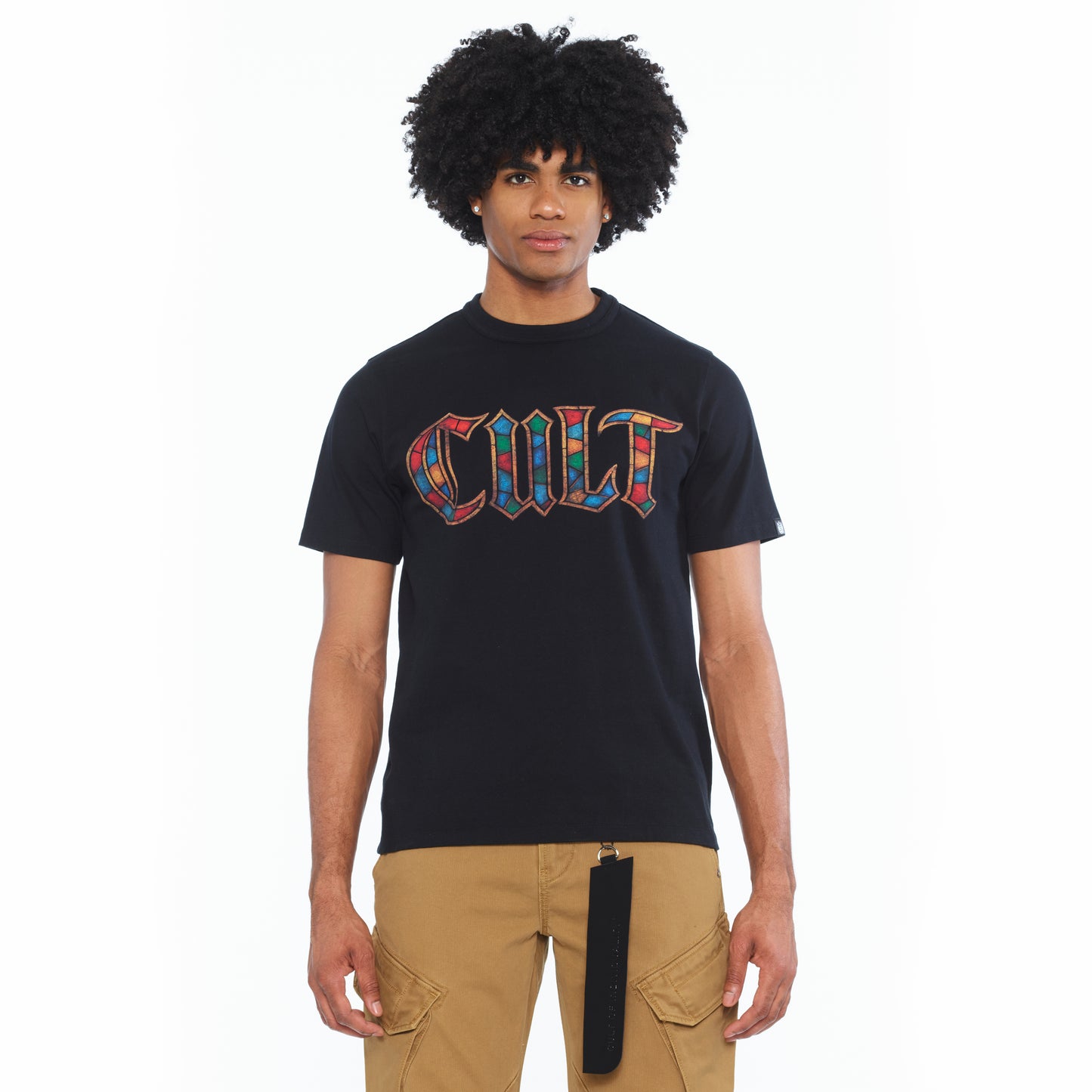 Cult's Short Sleeve Crew Neck Tee "Stained Glass" 260 Grams In Black