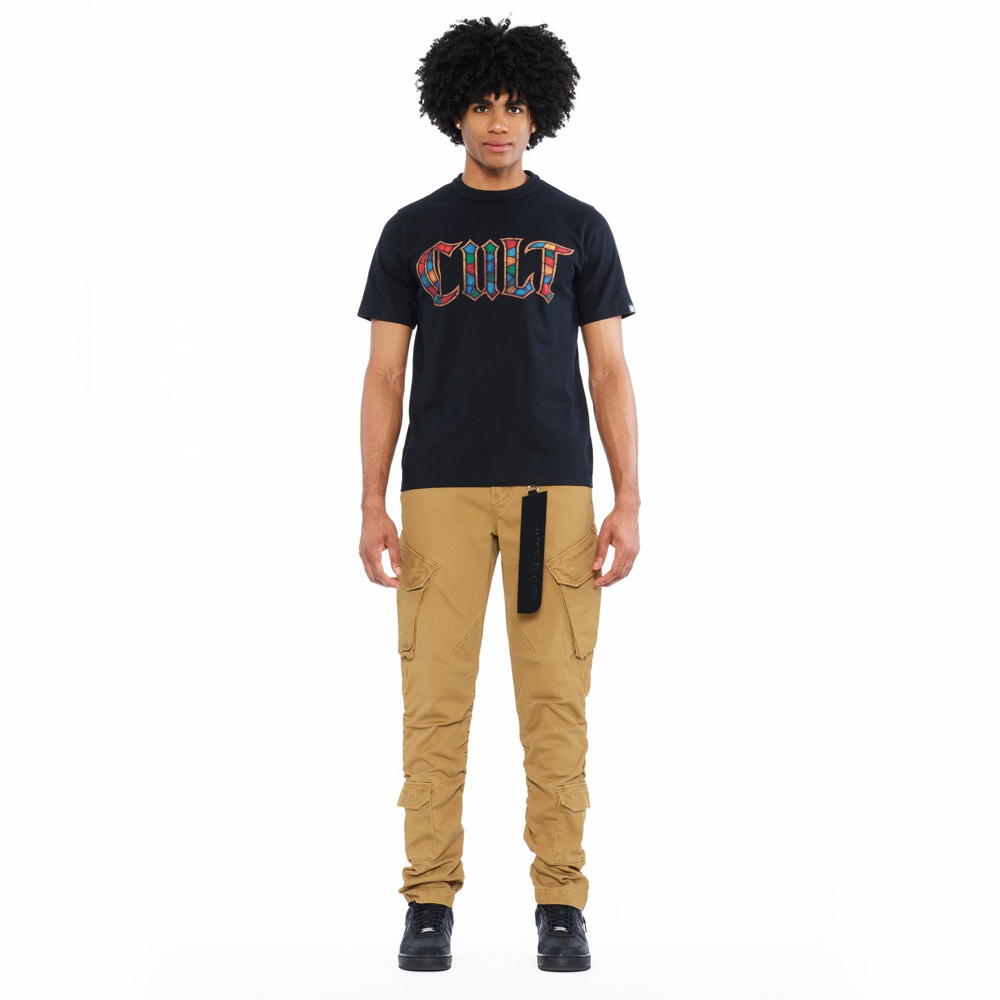 Cult's Short Sleeve Crew Neck Tee "Stained Glass" 260 Grams In Black