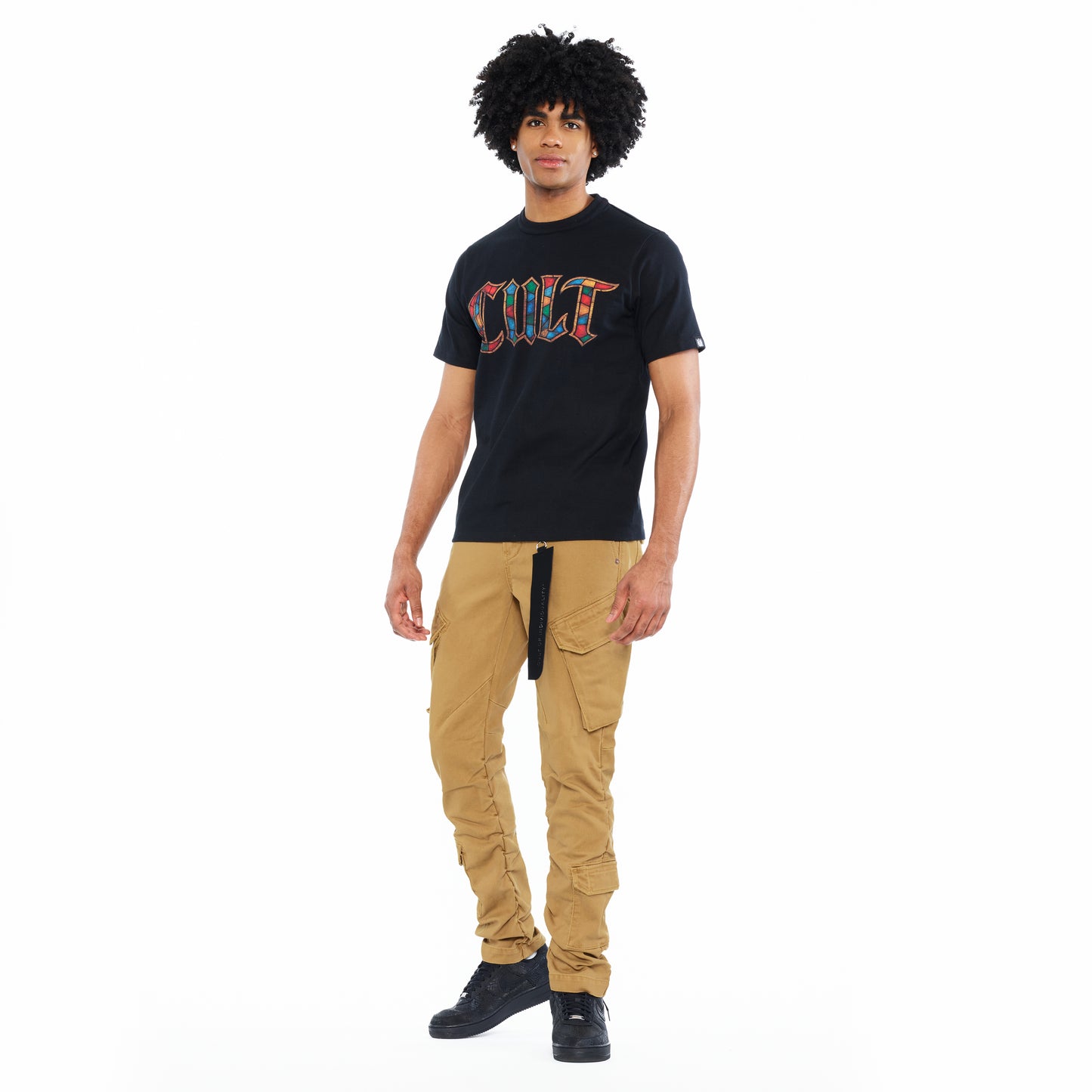 Cult's Short Sleeve Crew Neck Tee "Stained Glass" 260 Grams In Black