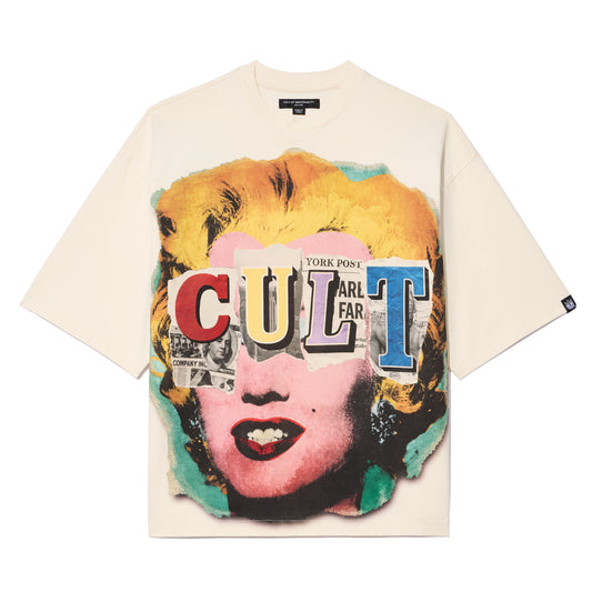 Cult's Oversized Short Sleeve Crew Neck Tee "Every Secret Has A Lie In Winter White