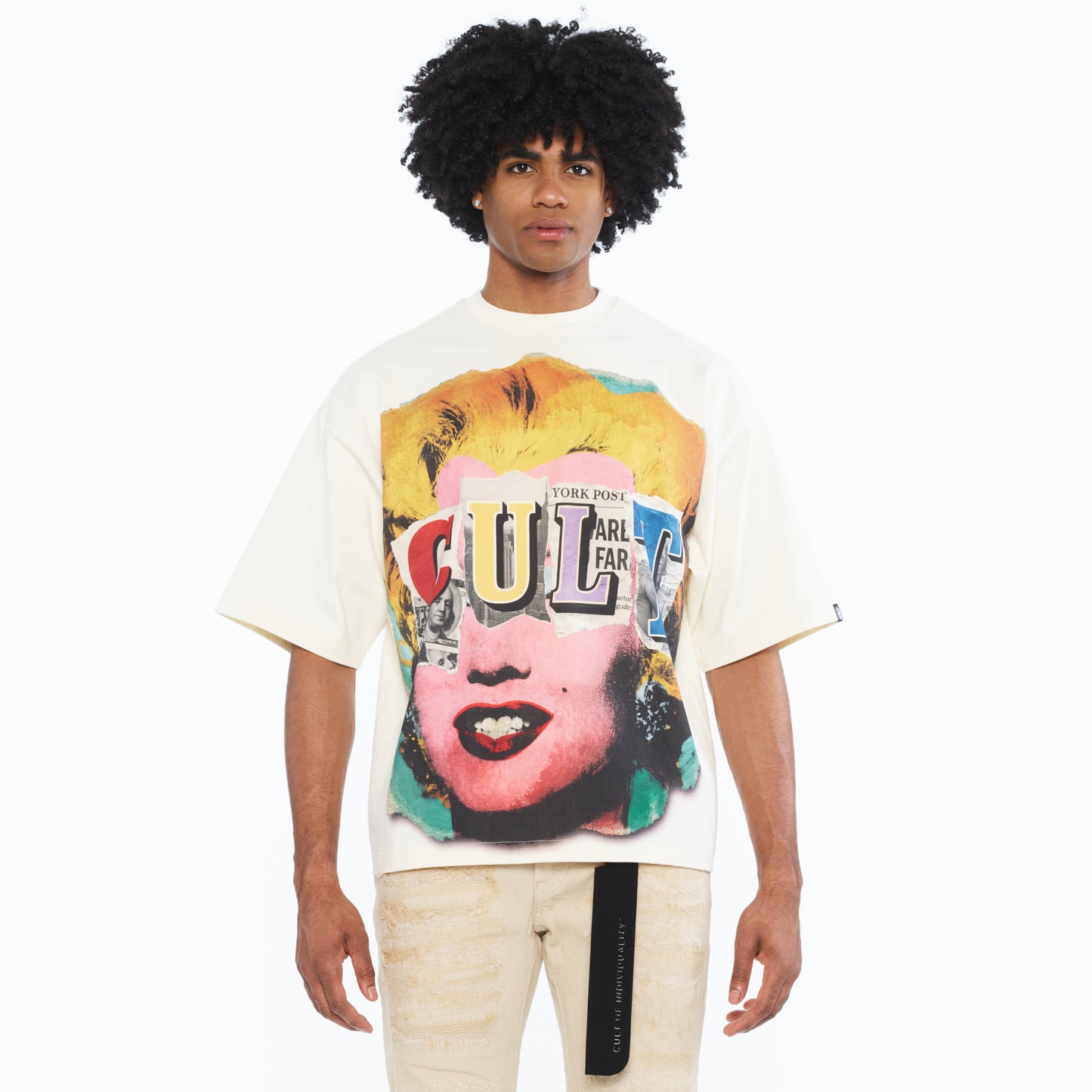 Cult's Oversized Short Sleeve Crew Neck Tee "Every Secret Has A Lie In Winter White