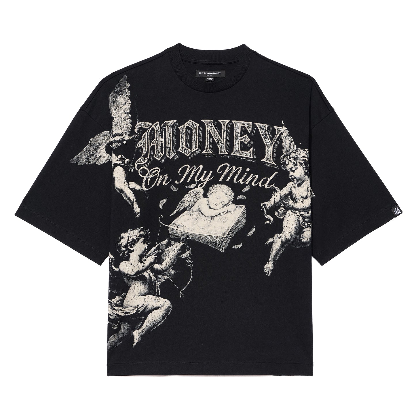 Cult's Oversized Short Sleeve Crew Neck Tee "Money On My Mind" 260 In Black