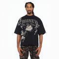 Cult's Oversized Short Sleeve Crew Neck Tee "Money On My Mind" 260 In Black