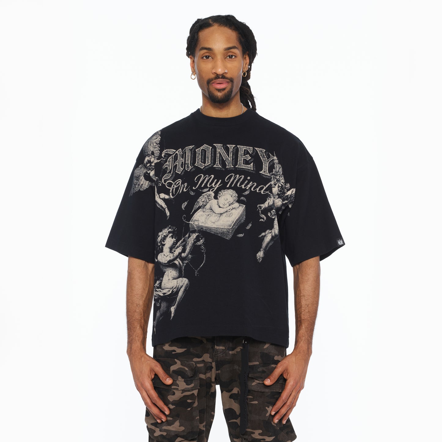 Cult's Oversized Short Sleeve Crew Neck Tee "Money On My Mind" 260 In Black