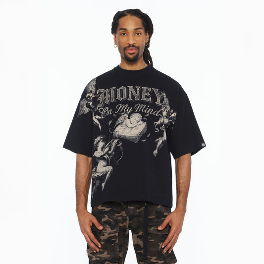 Cult's Oversized Short Sleeve Crew Neck Tee "Money On My Mind" 260 In Black