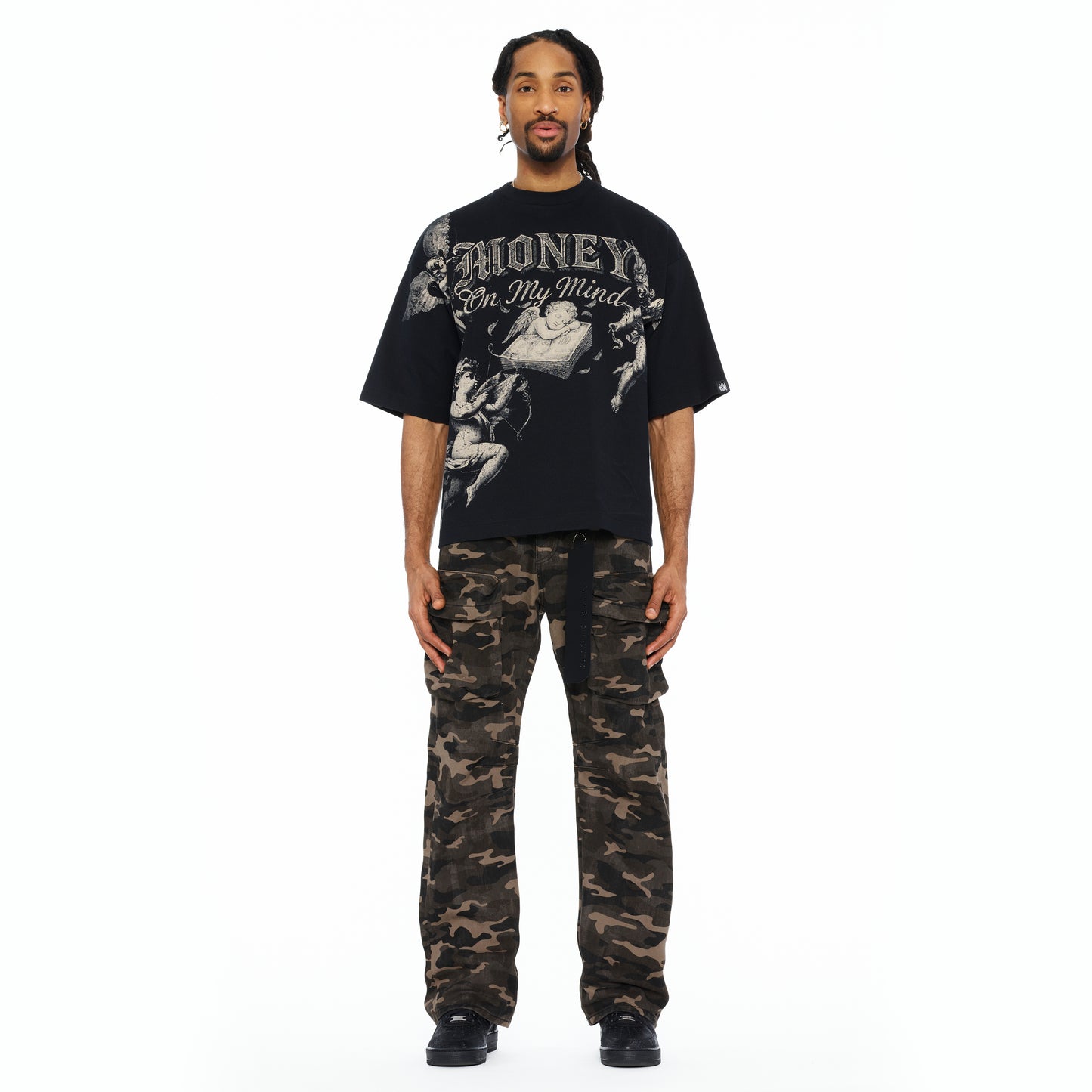 Cult's Oversized Short Sleeve Crew Neck Tee "Money On My Mind" 260 In Black