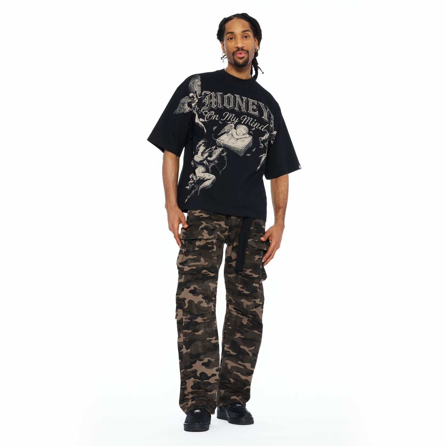 Cult's Oversized Short Sleeve Crew Neck Tee "Money On My Mind" 260 In Black