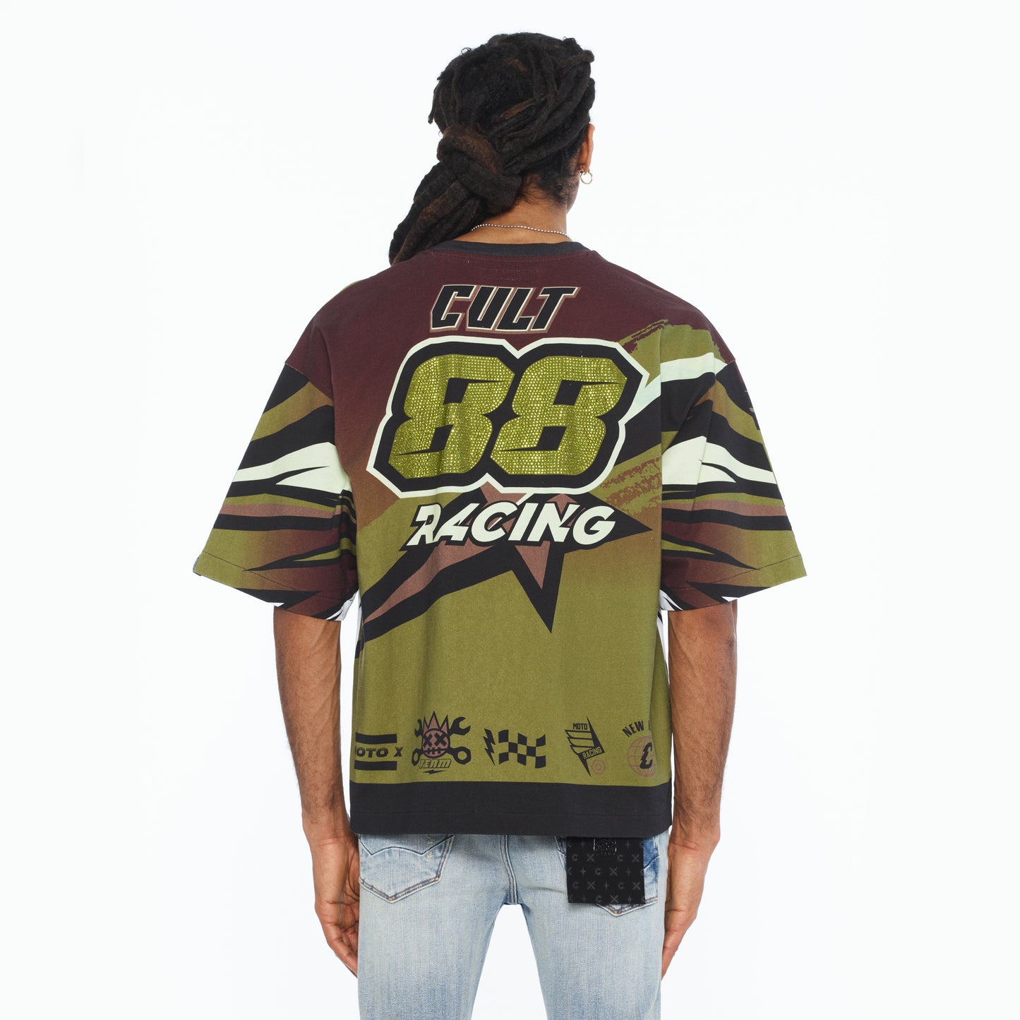 Cult's Oversized Short Sleeve Crew Neck Tee "Racer" 260 Grams In Multi