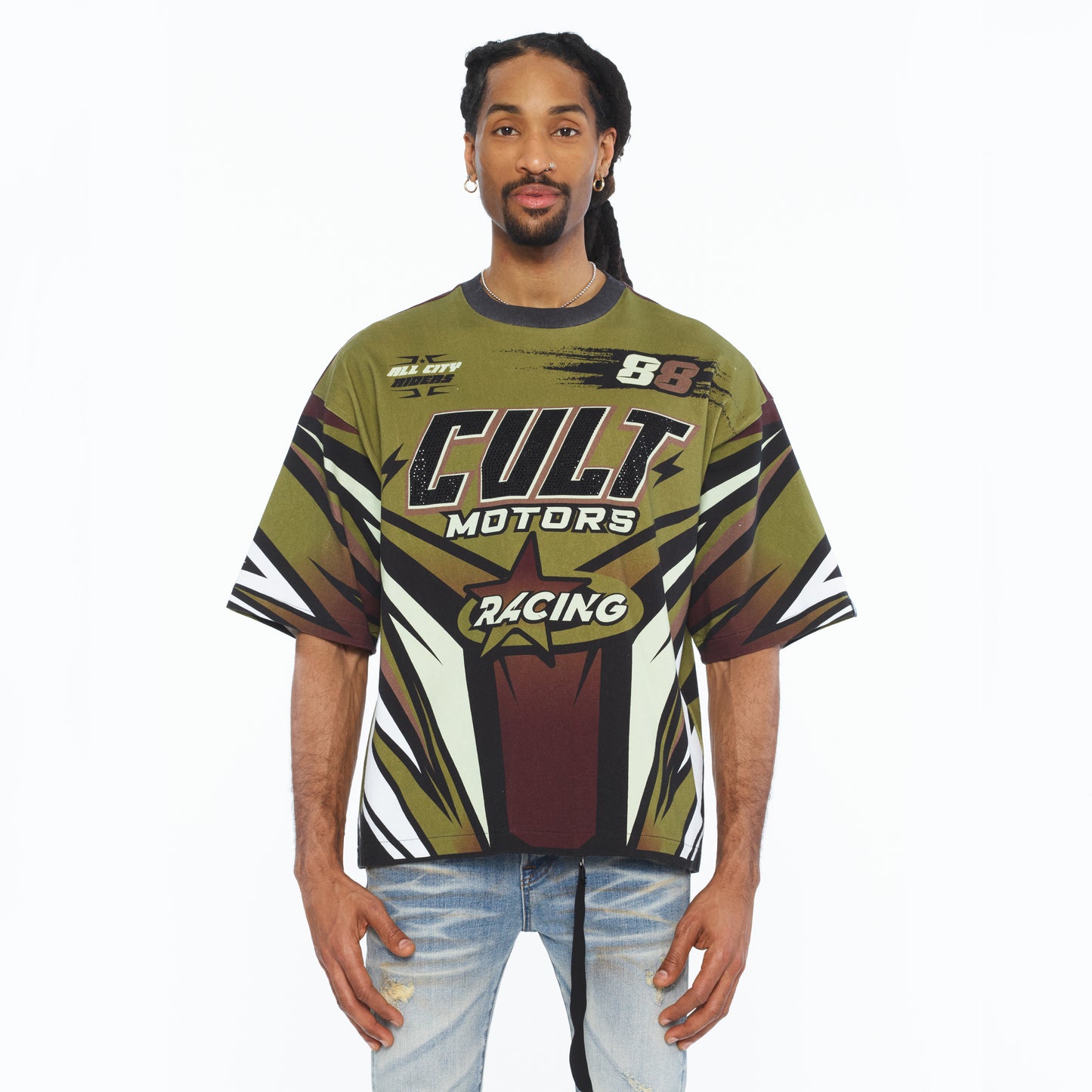 Cult's Oversized Short Sleeve Crew Neck Tee "Racer" 260 Grams In Multi
