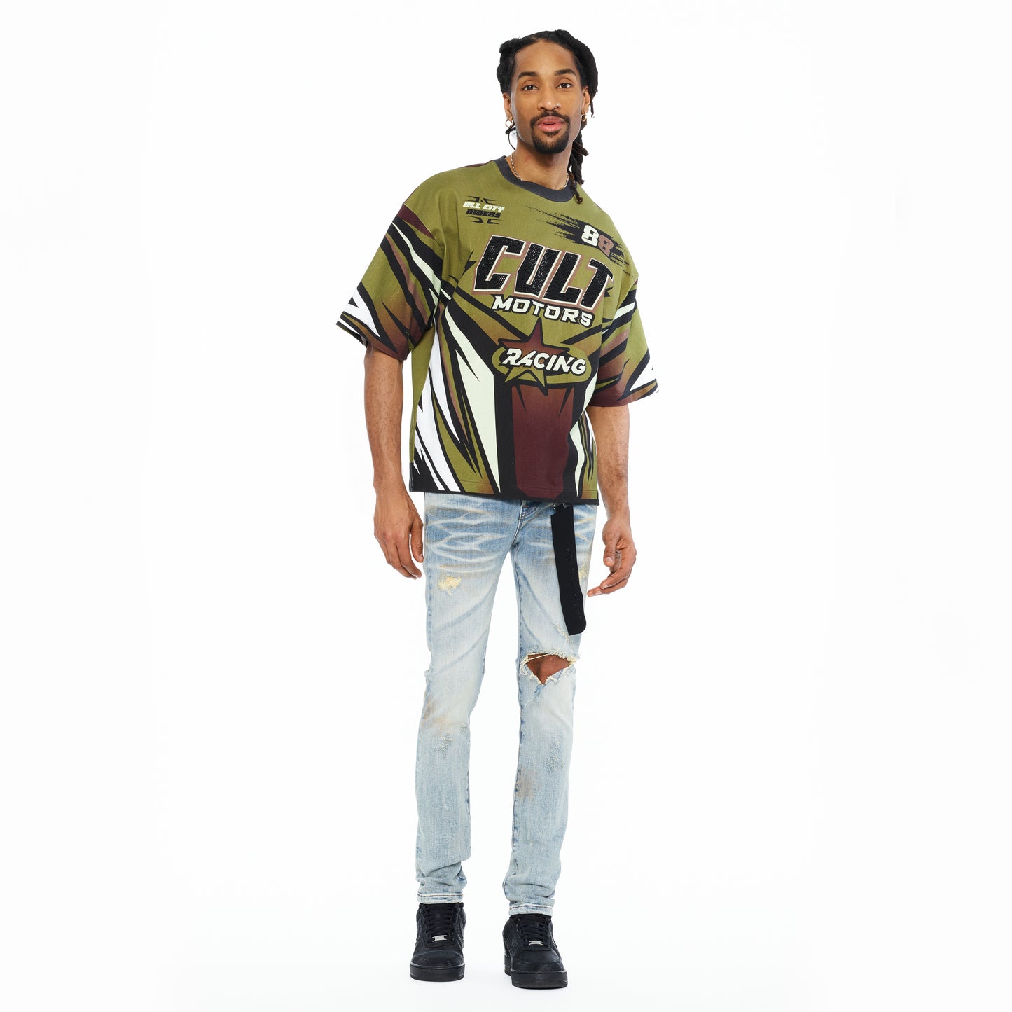 Cult's Oversized Short Sleeve Crew Neck Tee "Racer" 260 Grams In Multi
