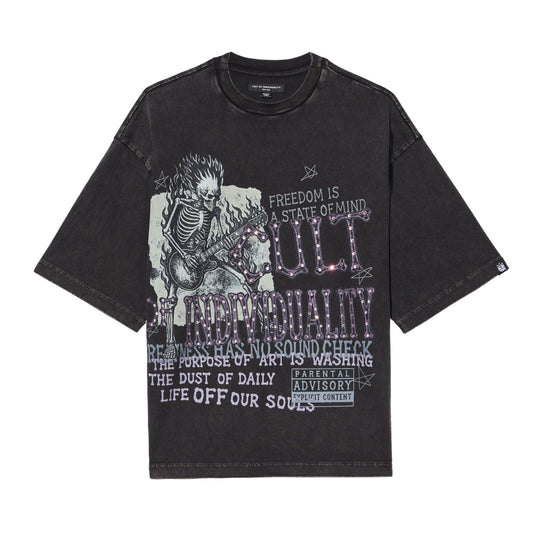 Cult's Oversized Short Sleeve Crew Neck Tee "Freedom" 260 Grams In Vintage Charcoal