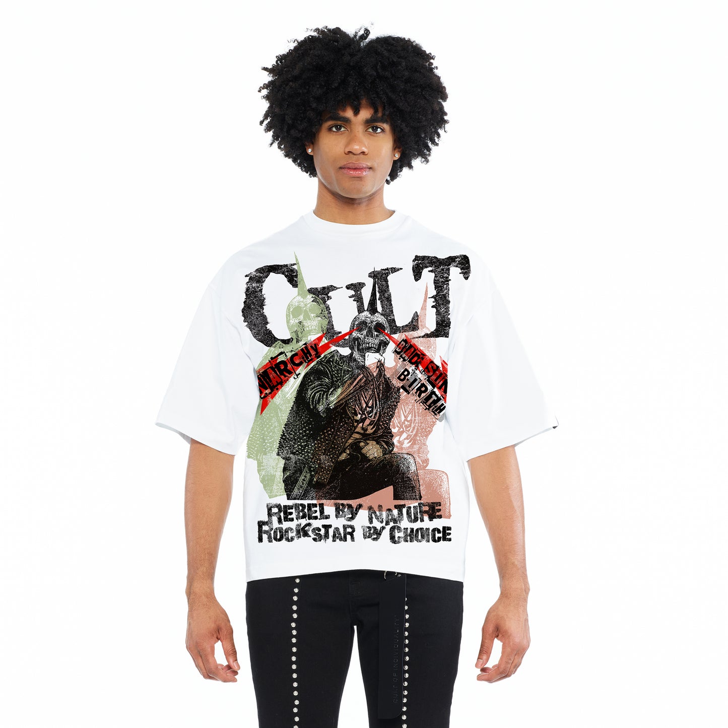 Cult's Oversized Short Sleeve Crew Neck Tee "Cult Anarchy" 260 Gram In White