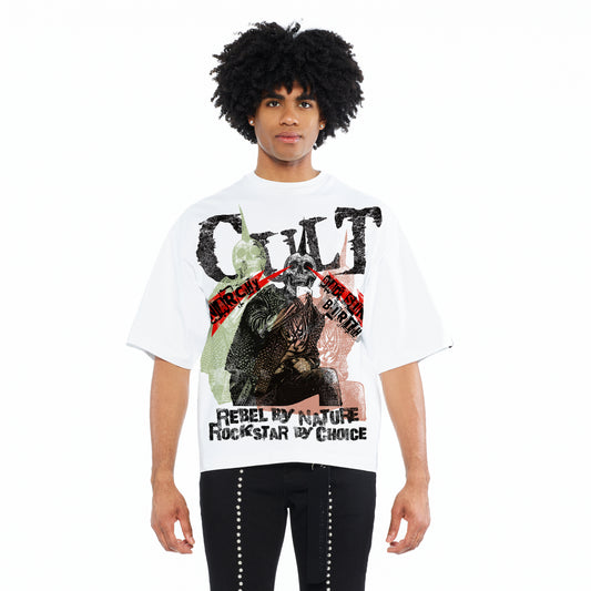 Cult's Oversized Short Sleeve Crew Neck Tee "Cult Anarchy" 260 Gram In White