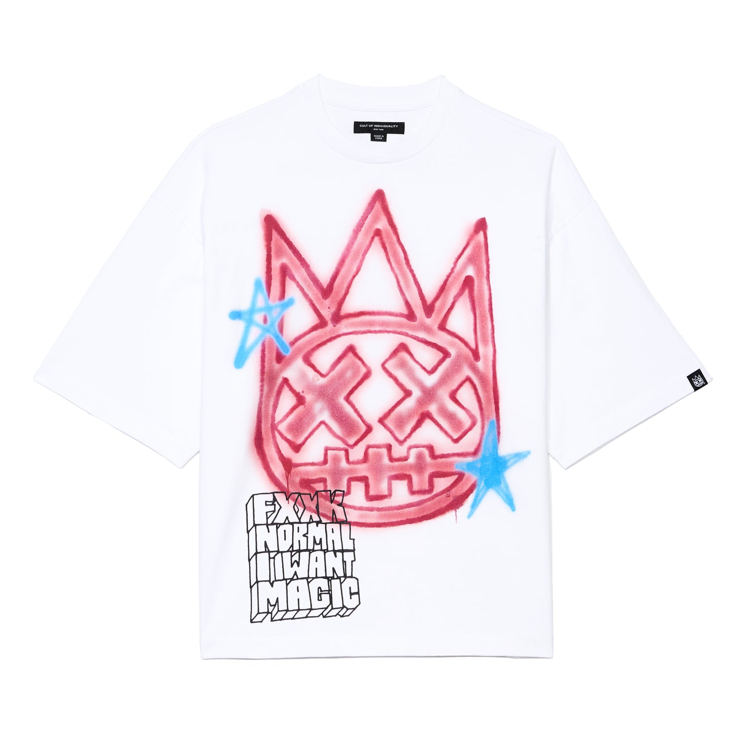Cult's Oversized Short Sleeve Crew Neck Tee "Airbrushed" 260 Grams In White