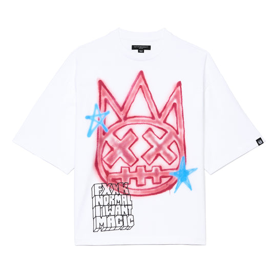 Cult's Oversized Short Sleeve Crew Neck Tee "Airbrushed" 260 Grams In White