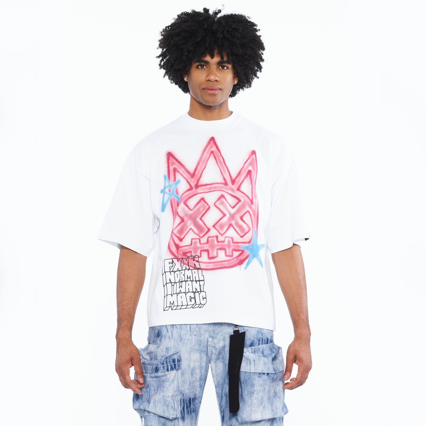 Cult's Oversized Short Sleeve Crew Neck Tee "Airbrushed" 260 Grams In White