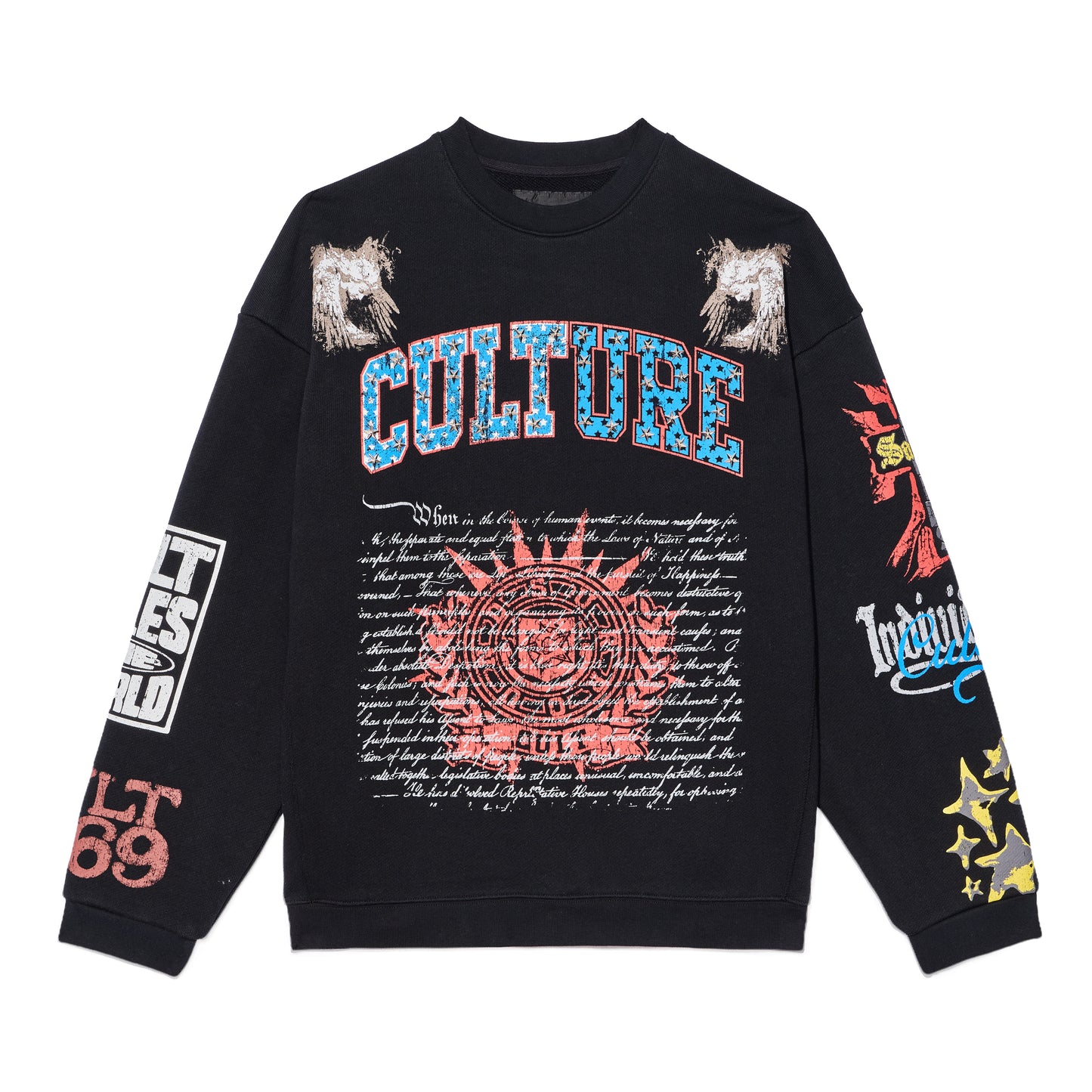 Cult's French Terry Fleece Crew Sweatshirt "Culture" 620 Grams In Black