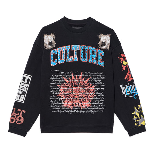Cult's French Terry Fleece Crew Sweatshirt "Culture" 620 Grams In Black