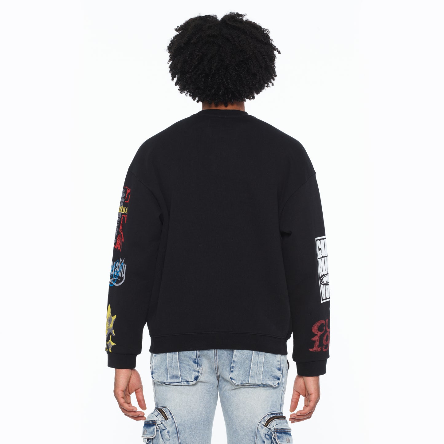 Cult's French Terry Fleece Crew Sweatshirt "Culture" 620 Grams In Black