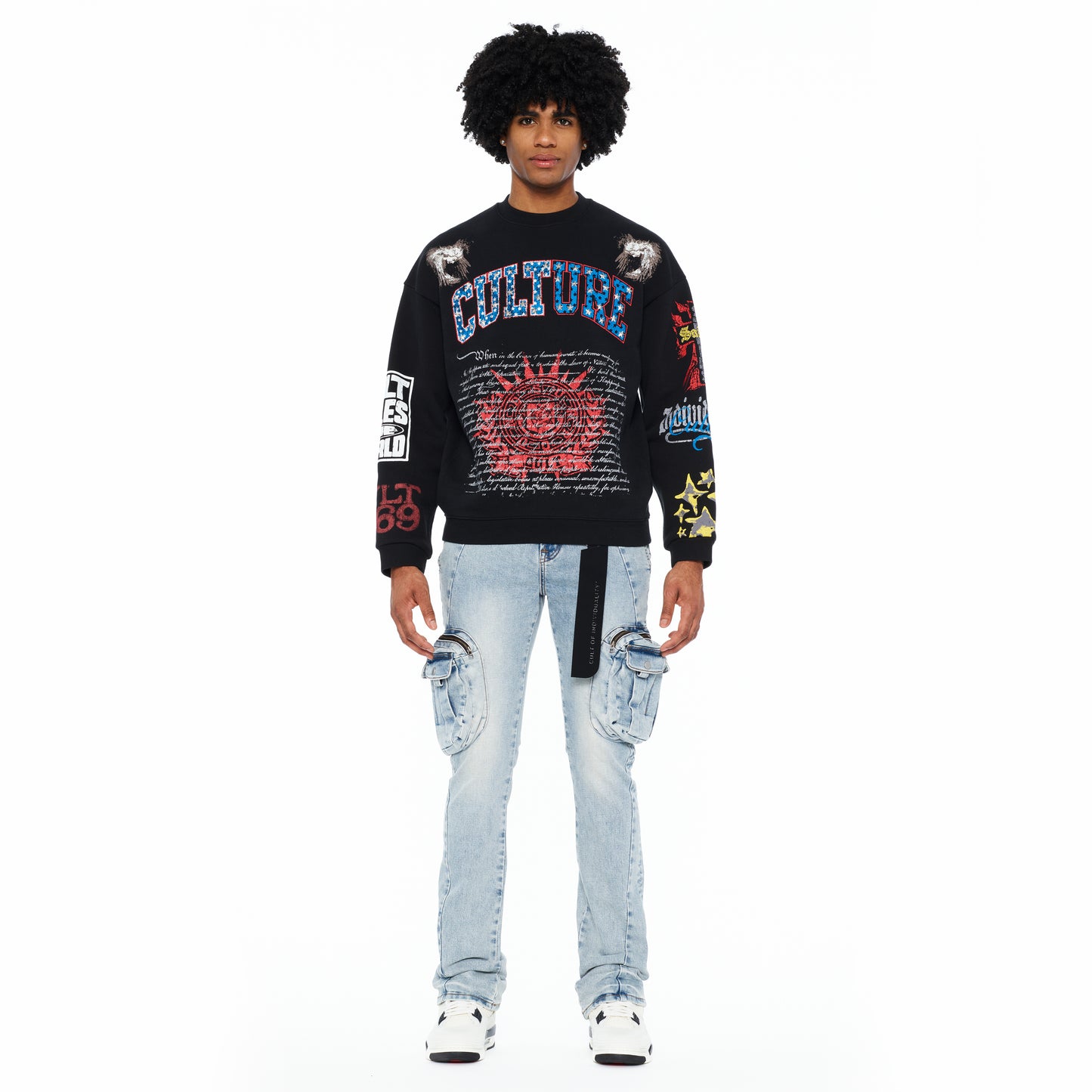 Cult's French Terry Fleece Crew Sweatshirt "Culture" 620 Grams In Black