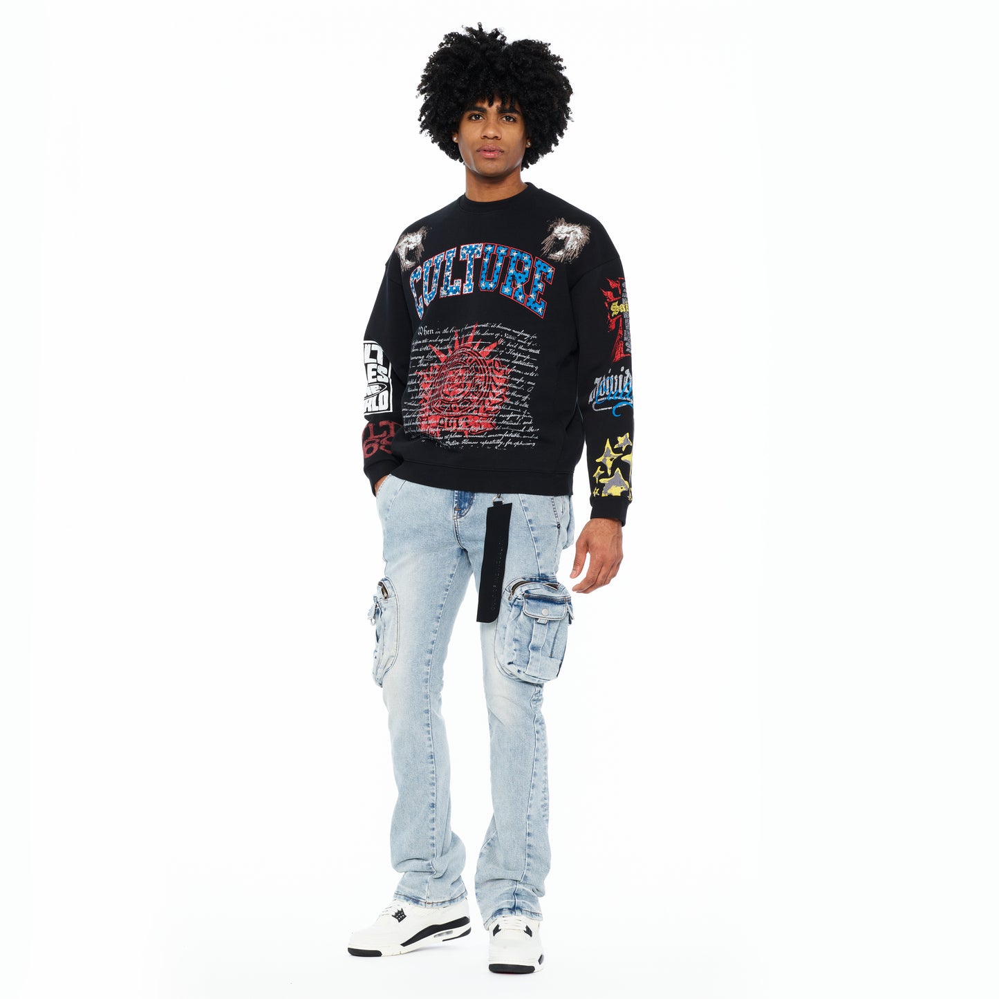 Cult's French Terry Fleece Crew Sweatshirt "Culture" 620 Grams In Black
